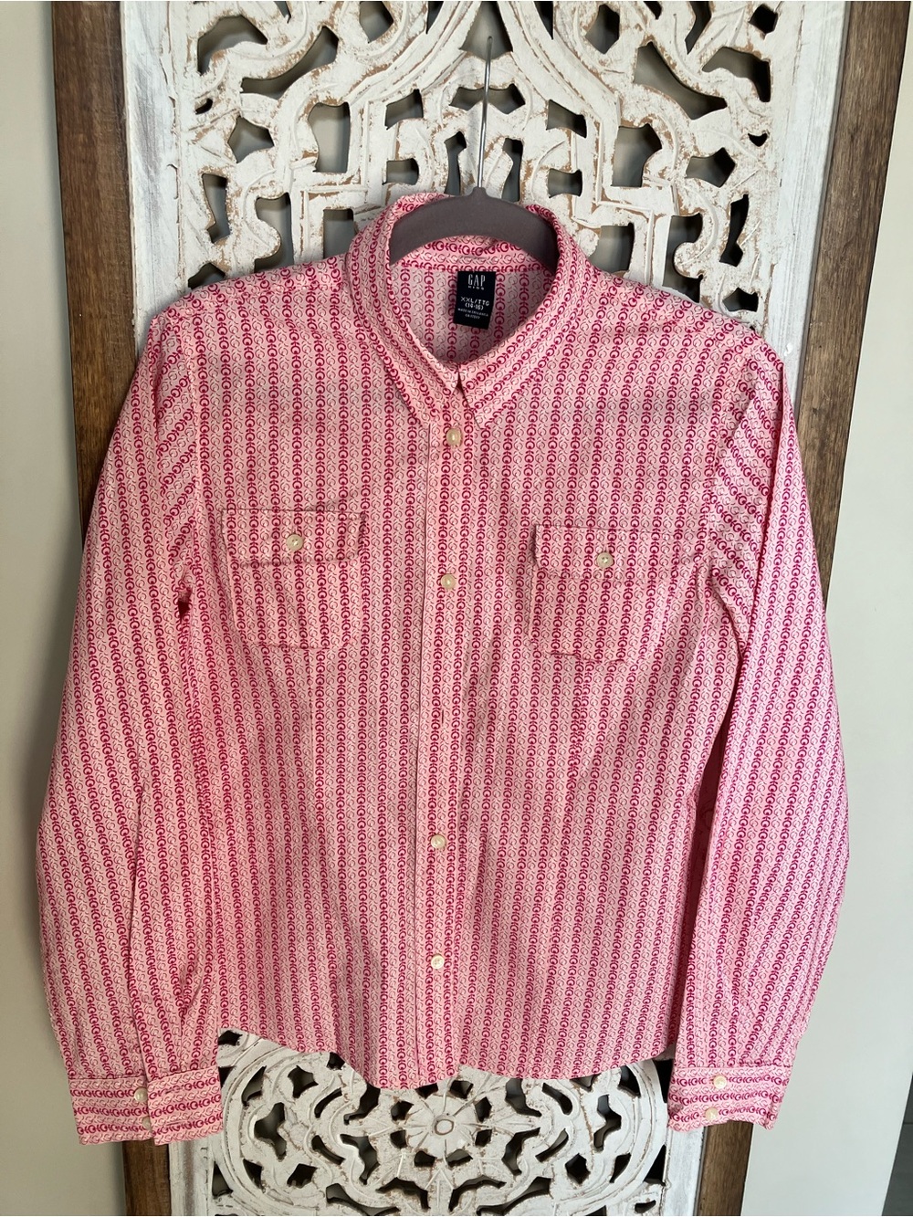 GAP Kid Pink Patterned Long-Sleeve Button-Down Shirt